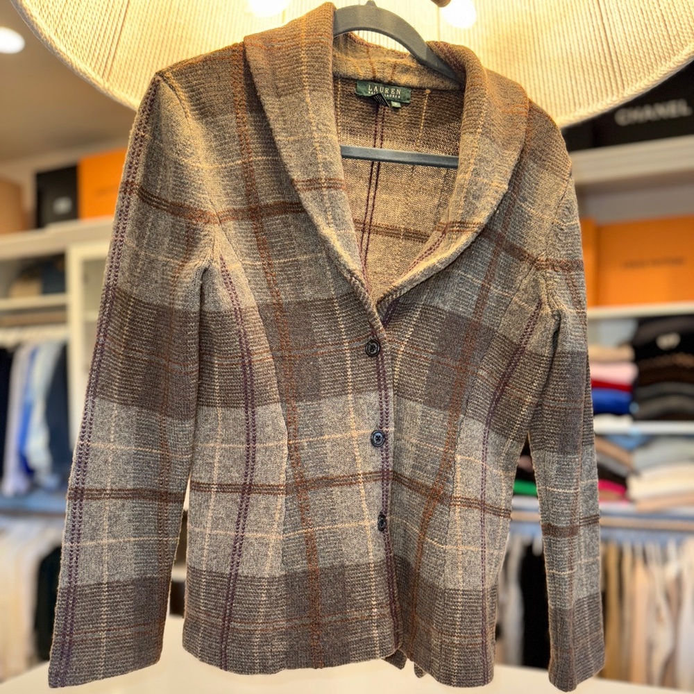 Lauren Ralph Lauren Women's Plaid Lambswool sweater Blazer